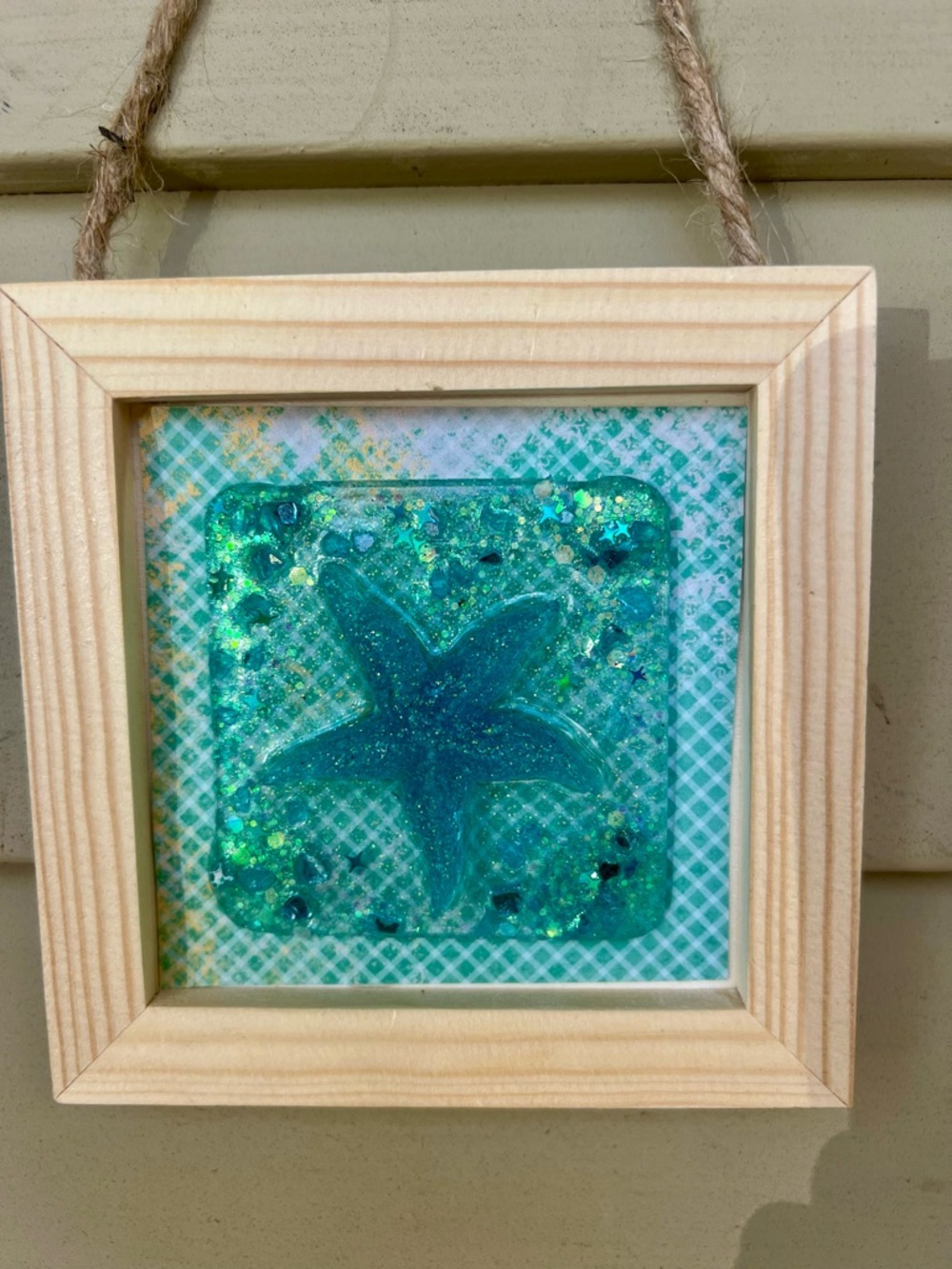 Coastal Starfish Wall Hanging in Teal and Cream